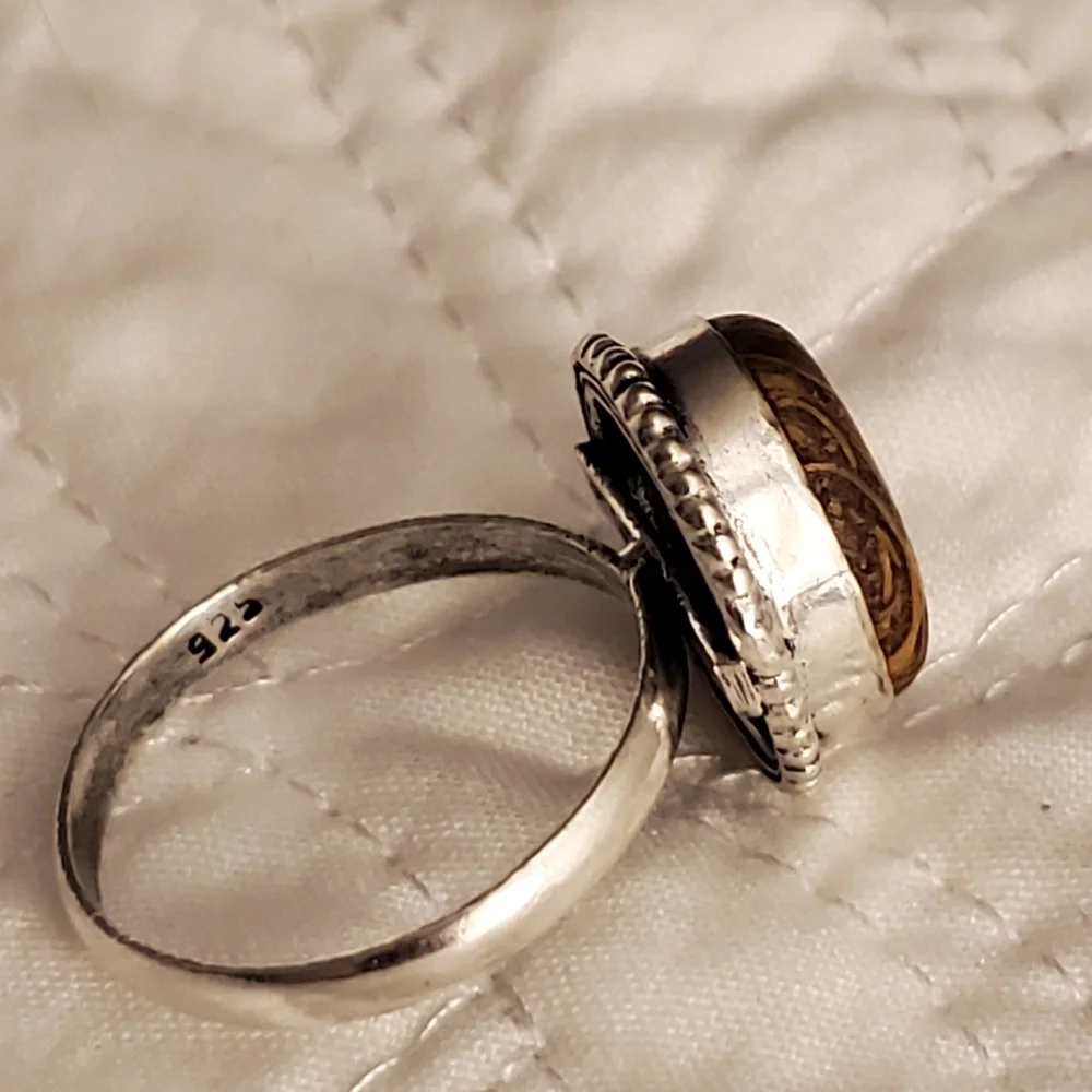 Sterling silver brown stone ring